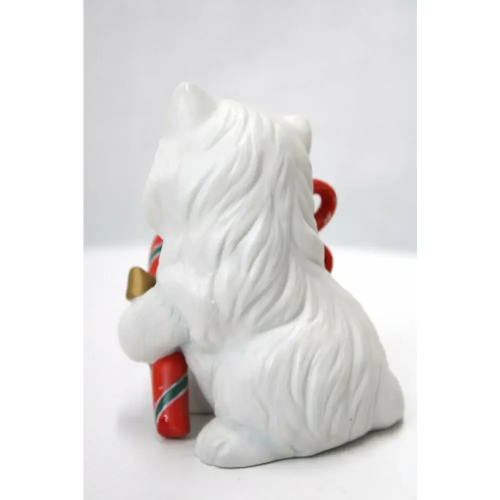 Vintage White Kitty Cat red candy cane bow Ceramic Kitten Figurine Homeco homco